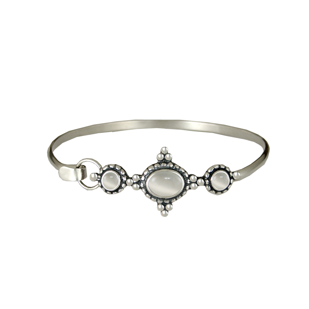 Sterling Silver Gemstone Strap Latch Spring Hook Bangle Bracelet White Moonstone